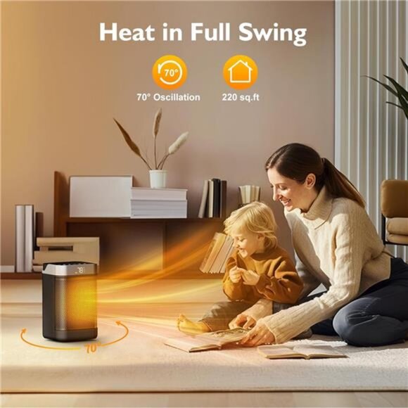 Space Heater Indoor, Small Space Heaters Indoor with Thermostat, 70° Oscillation - Picture 3 of 7